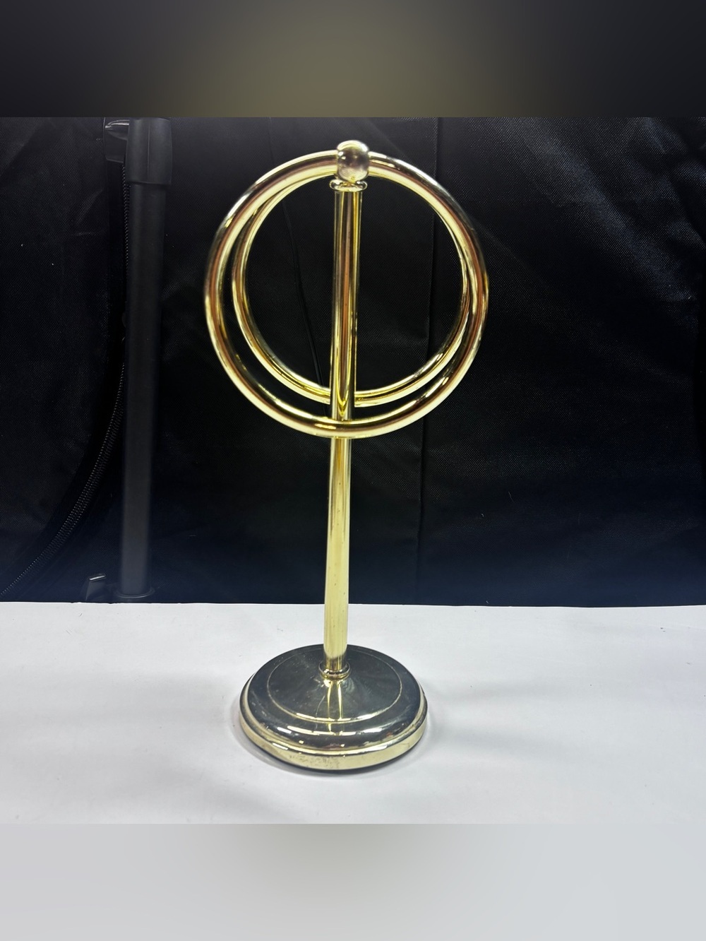 Free Standing Brass? Double Ring Hand Towel Holder Hollywood Regency Mcm Vintage